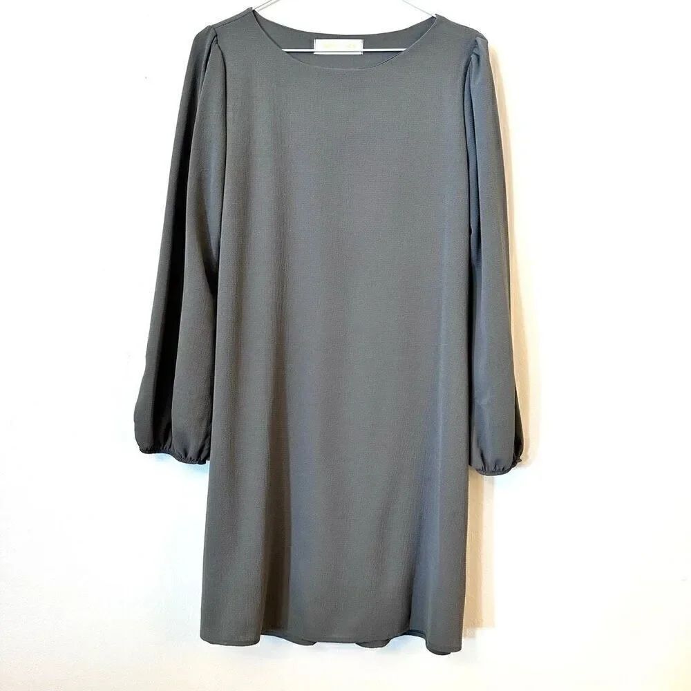 Love Kuza Puff Long Sleeve Stretch Mini Shift Dress Gray Medium
